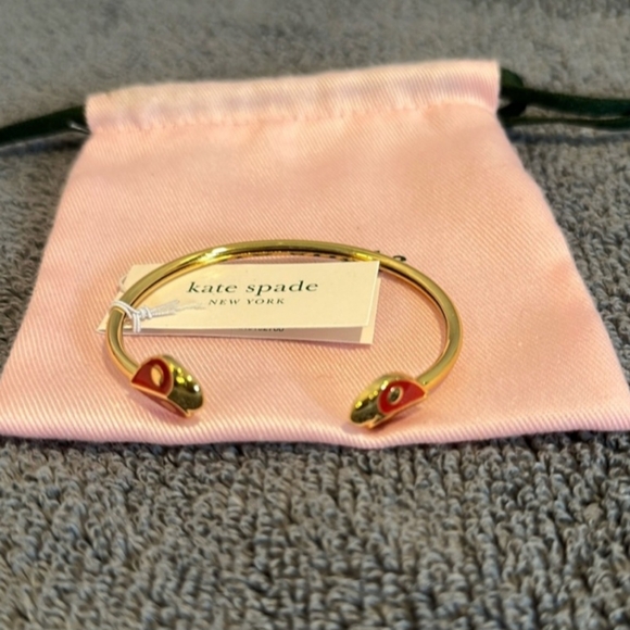New Kate Spade Gold Bracelet With Red Heart Ends - Picture 3 of 4
